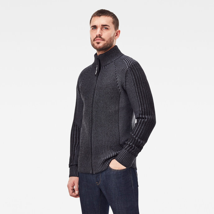 Plated 3D biker zip through knit l- šedý