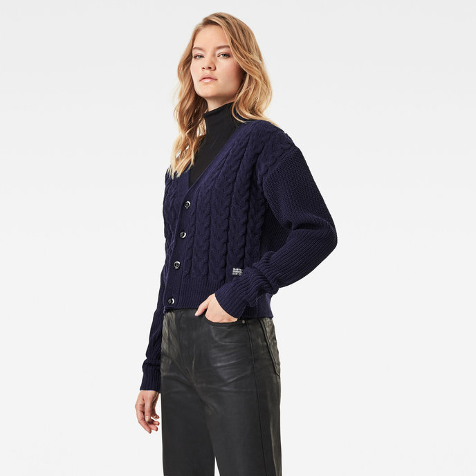 CABLE KNIT CARDI WMN L/S tmavomodrý