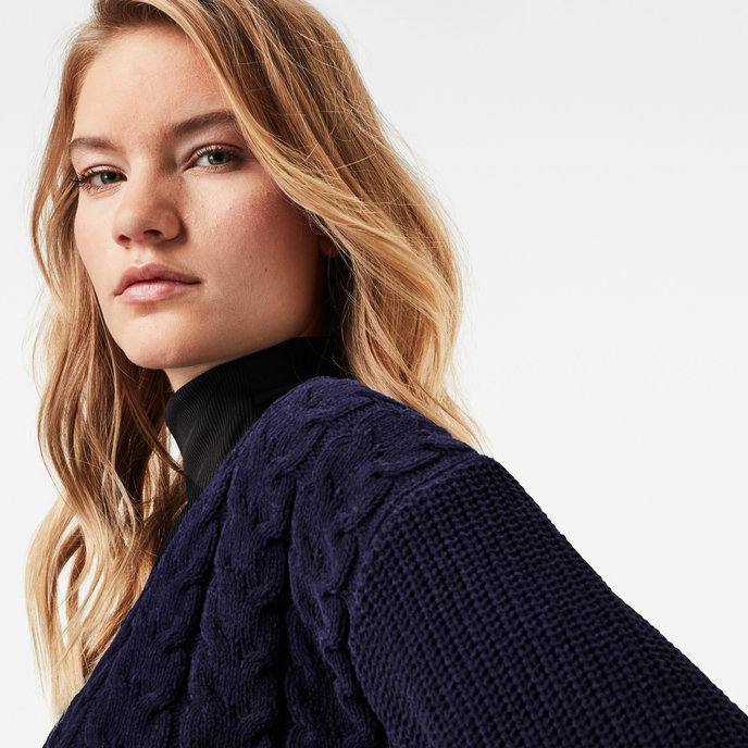 CABLE KNIT CARDI WMN L/S tmavomodrý