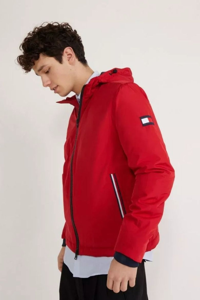 HOODED PADDED JACKET červená