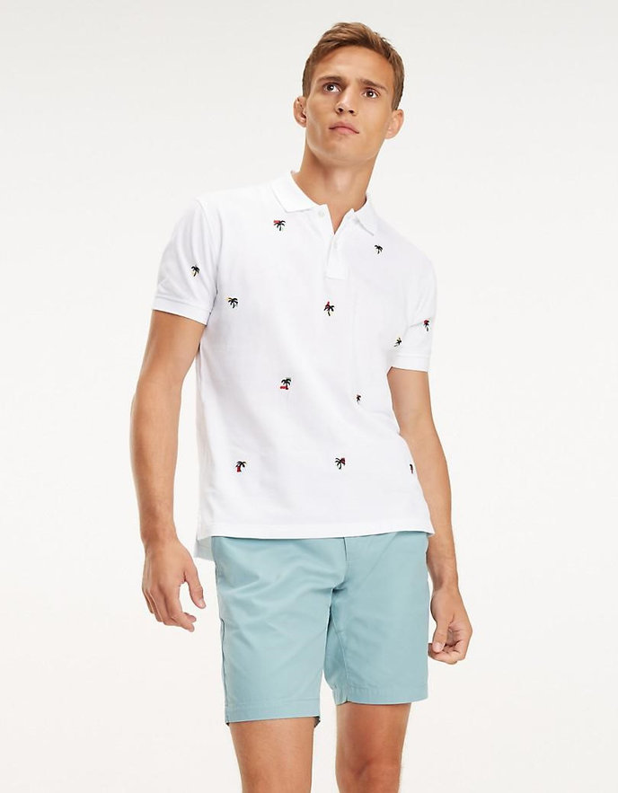 Tommy Hilfiger ALLOVER PALM EMBR REGULAR POLO bílé