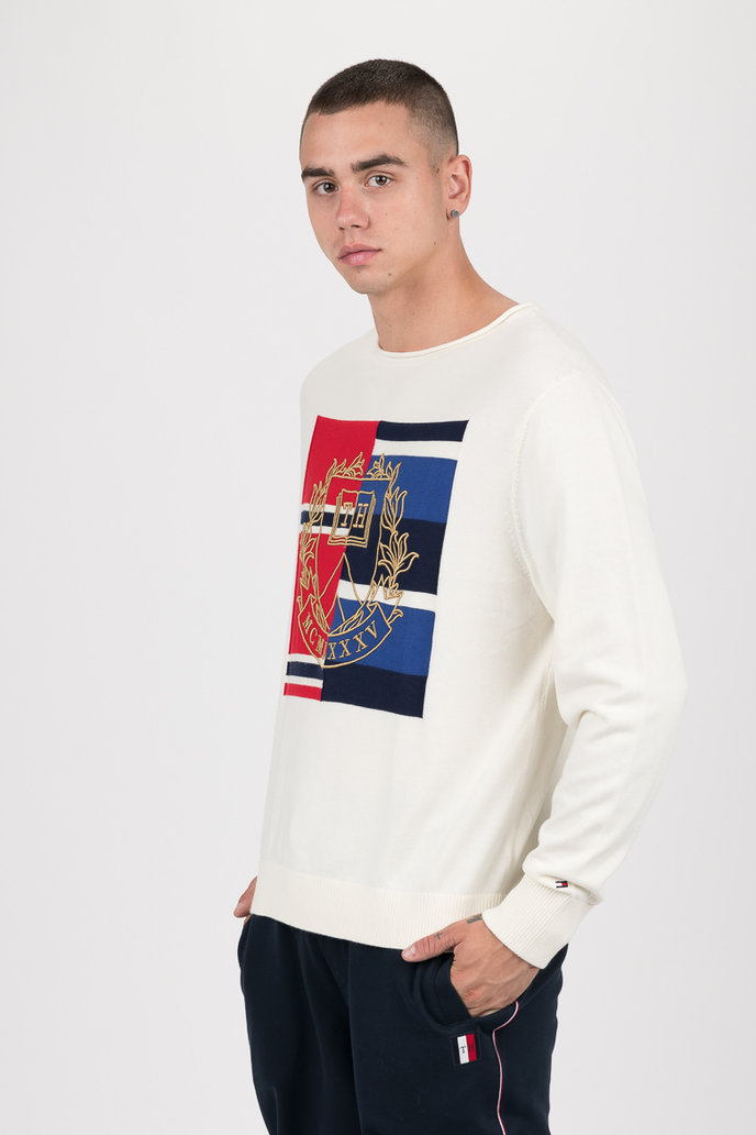 KNITTED GRAPHIC SWEATER smetanový