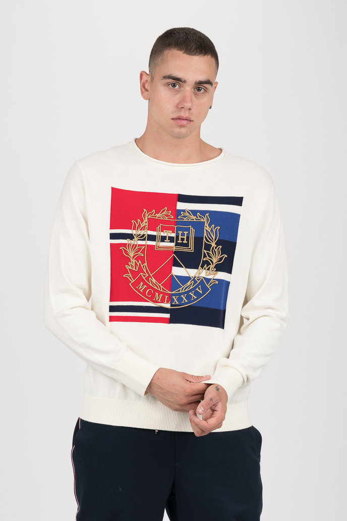 KNITTED GRAPHIC SWEATER smetanový