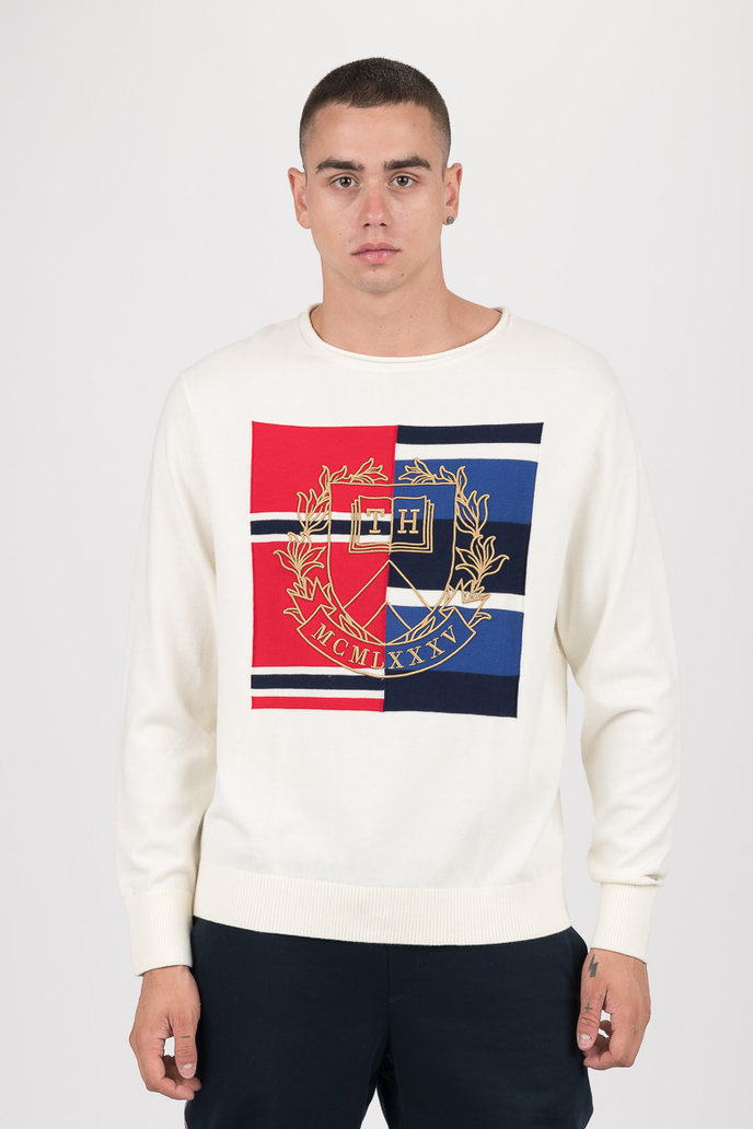 KNITTED GRAPHIC SWEATER smetanový