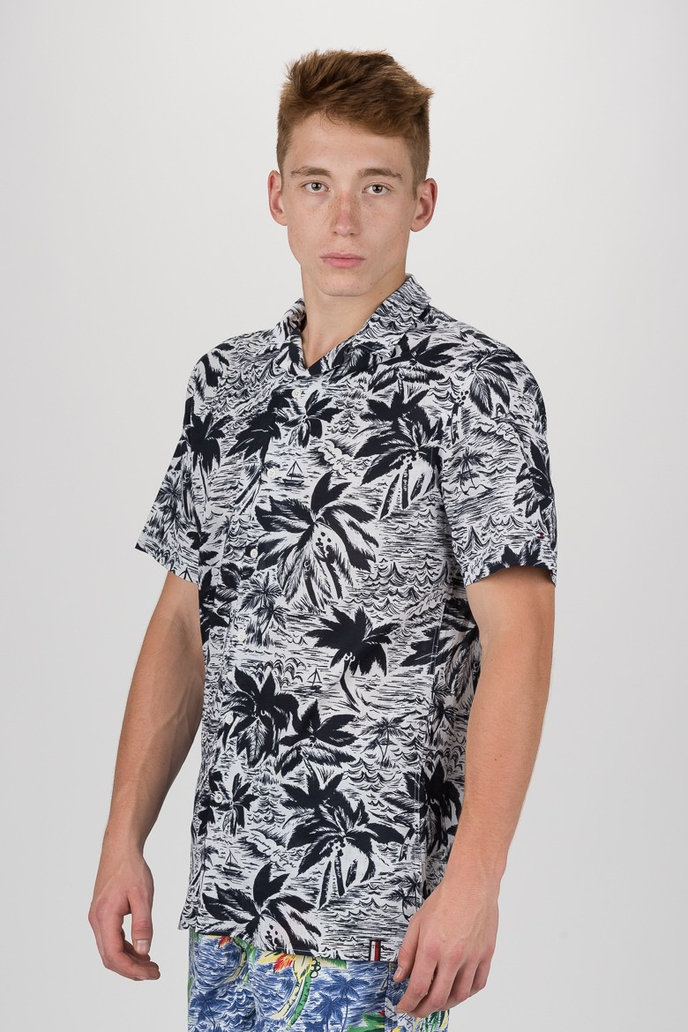 TOMMY HILFIGER HAWAIIAN PRINT SHIRT S/S bílo-černá