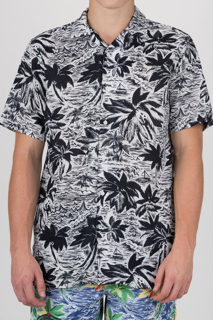 TOMMY HILFIGER HAWAIIAN PRINT SHIRT S/S bílo-černá