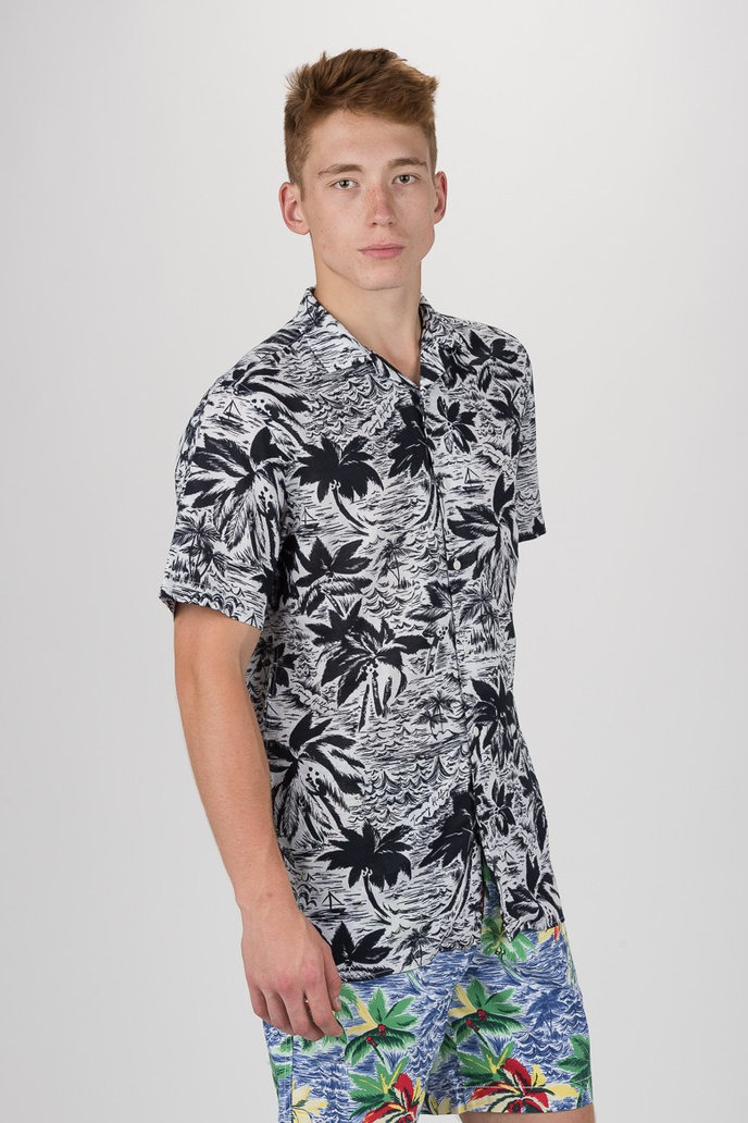 TOMMY HILFIGER HAWAIIAN PRINT SHIRT S/S bílo-černá