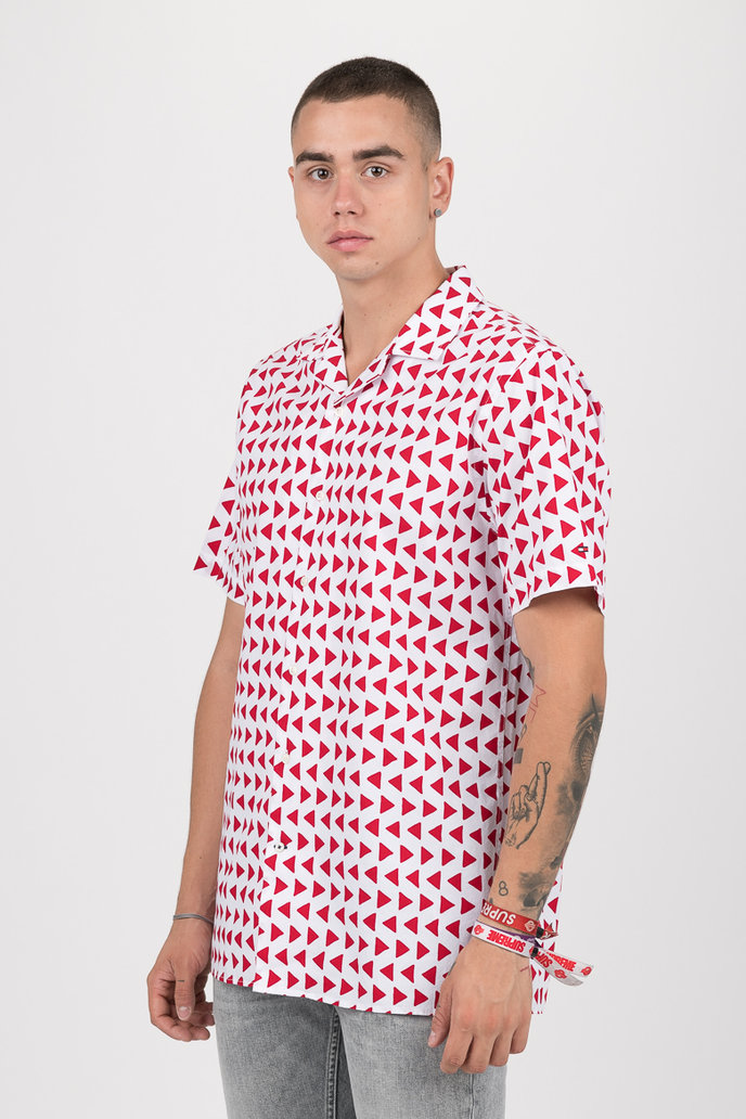 BOLD GEO PRINT SHIRT S/S bílo-červená