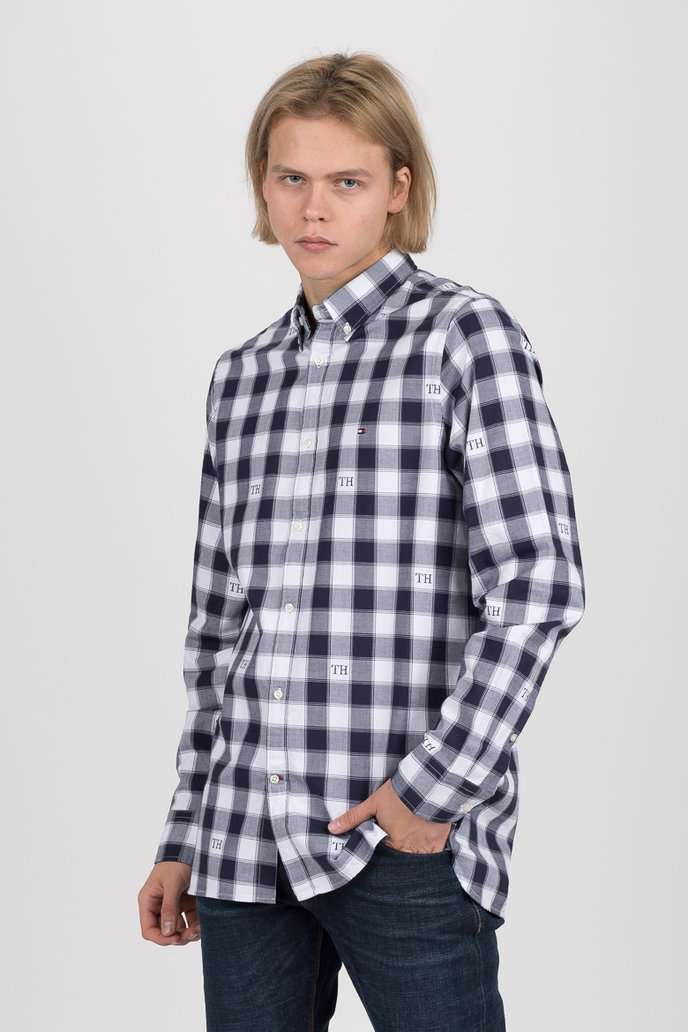 WCC SLIM MONOGRAM CHECK SHIRT tmavomodro-bílá