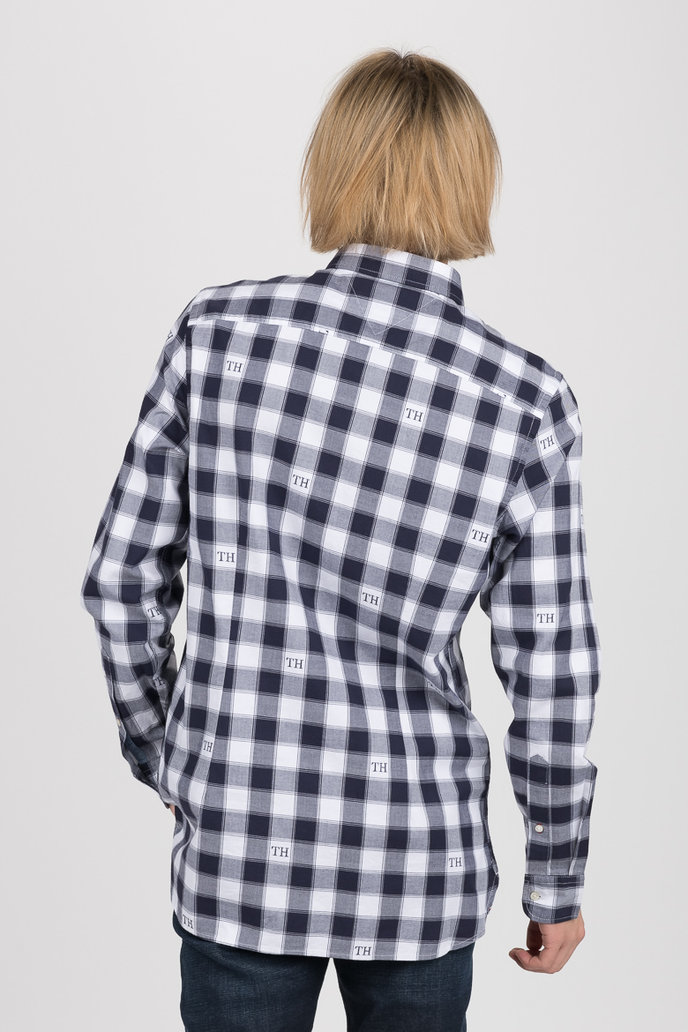 WCC SLIM MONOGRAM CHECK SHIRT tmavomodro-bílá