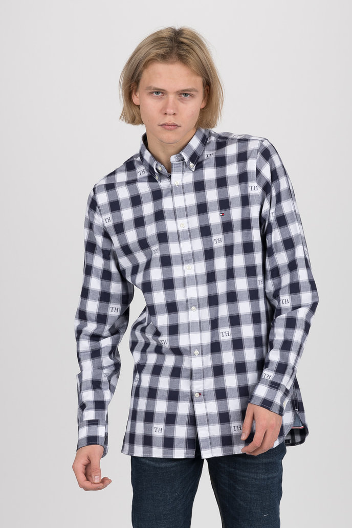 WCC SLIM MONOGRAM CHECK SHIRT tmavomodro-bílá