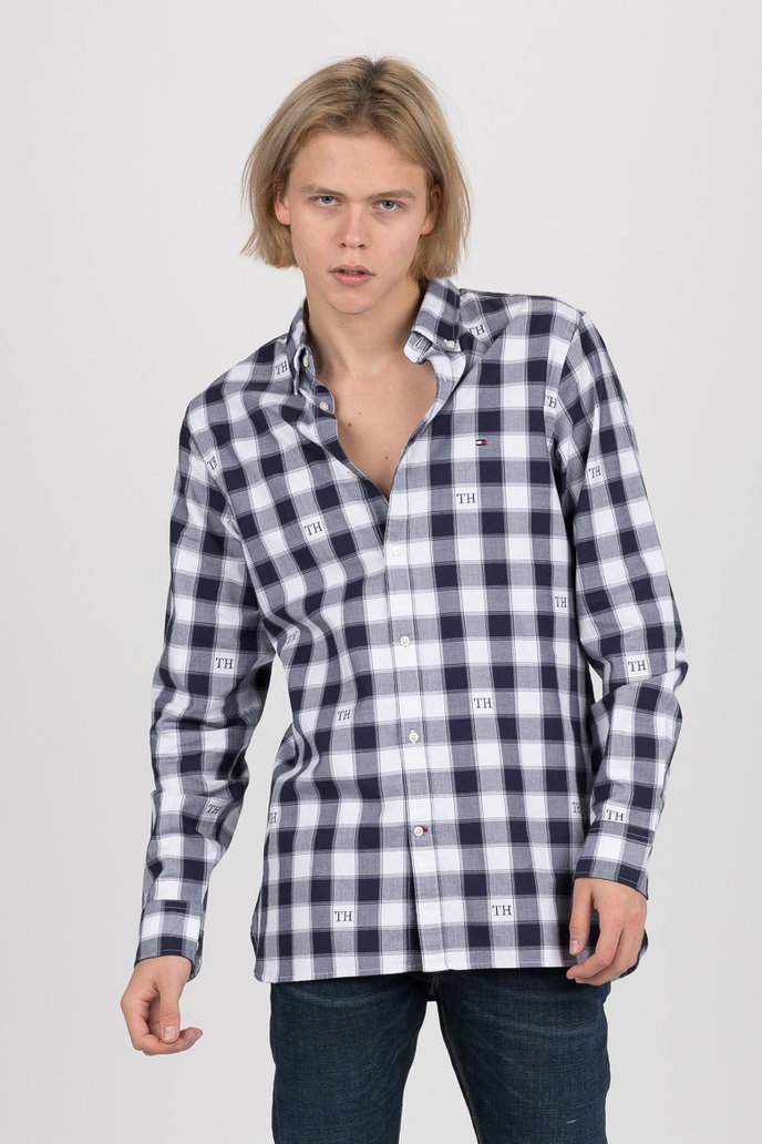 WCC SLIM MONOGRAM CHECK SHIRT tmavomodro-bílá