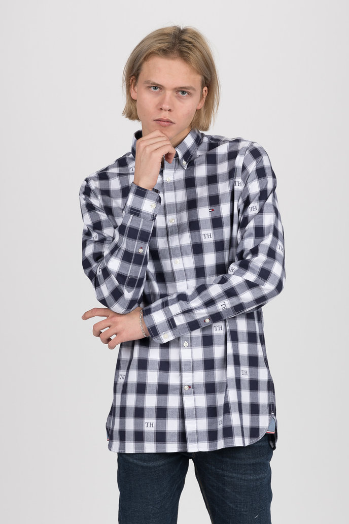 WCC SLIM MONOGRAM CHECK SHIRT tmavomodro-bílá