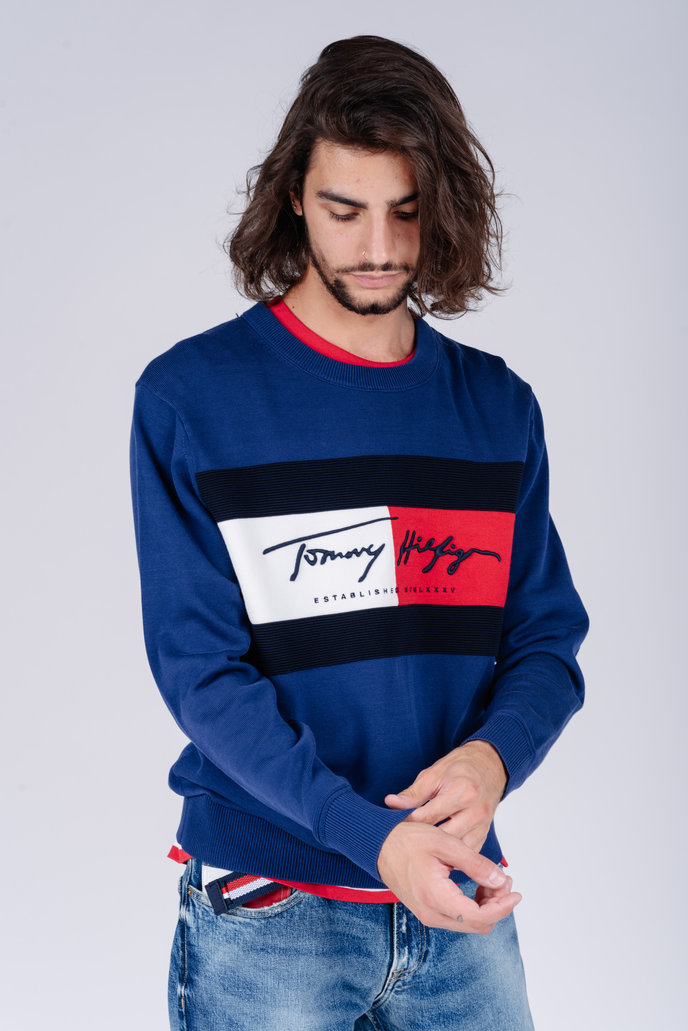 AUTOGRAPH FLAG SWEATER tmavě modrý