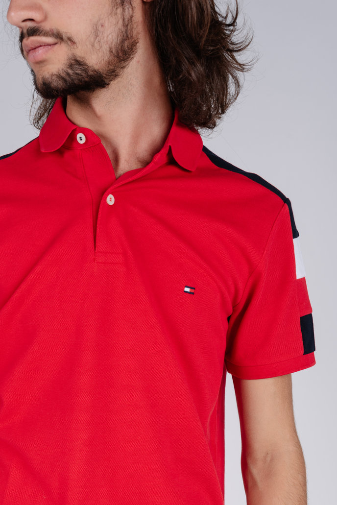 GS SLEEVE COLOR BLOCK SLIM POLO červené