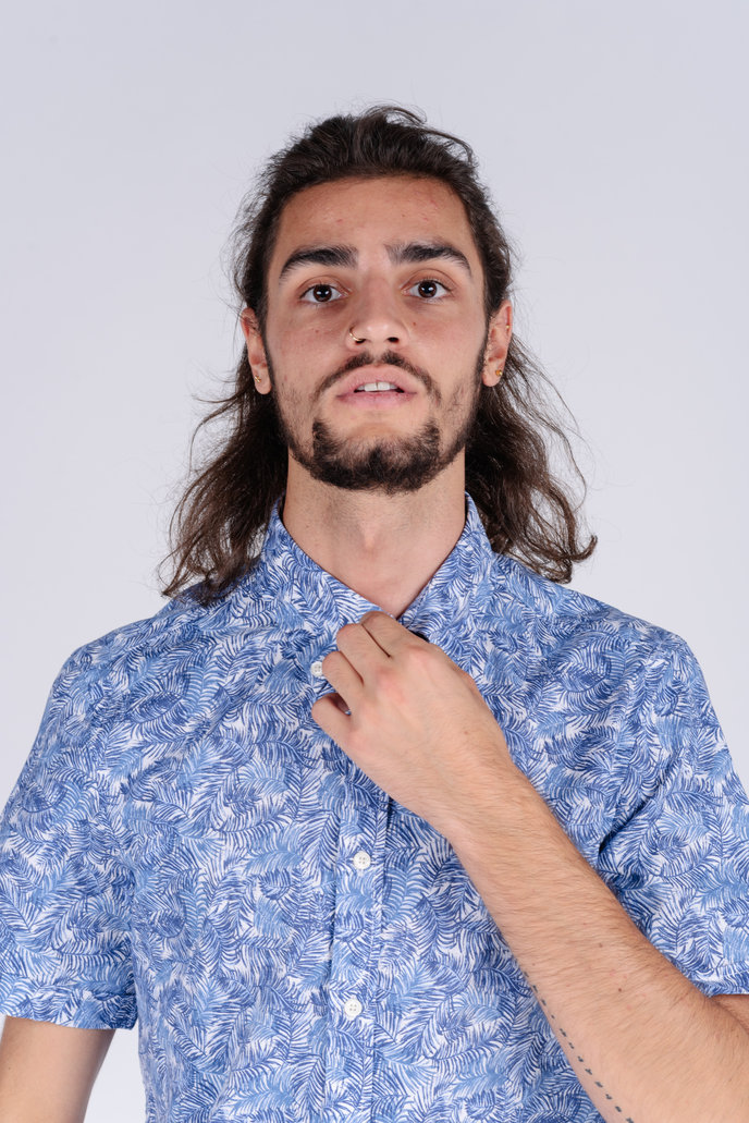 SLIM CO/LI LEAF PRINT SHIRT S/S vzorovaná