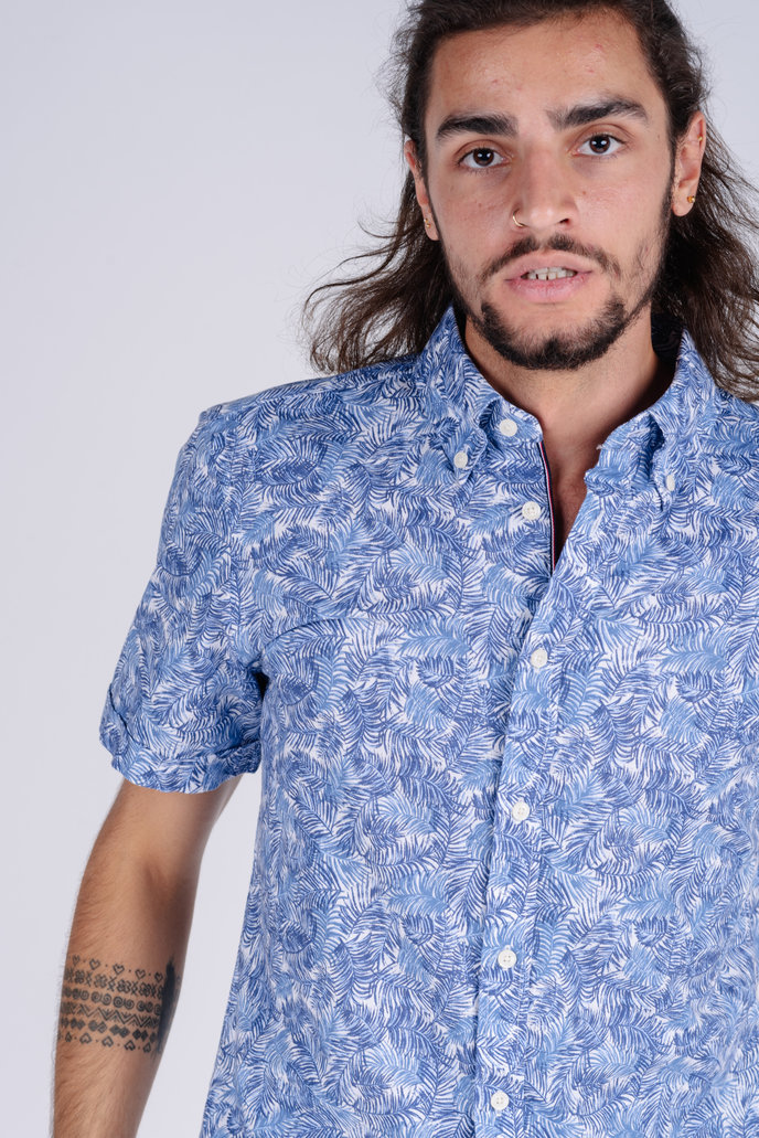 SLIM CO/LI LEAF PRINT SHIRT S/S vzorovaná