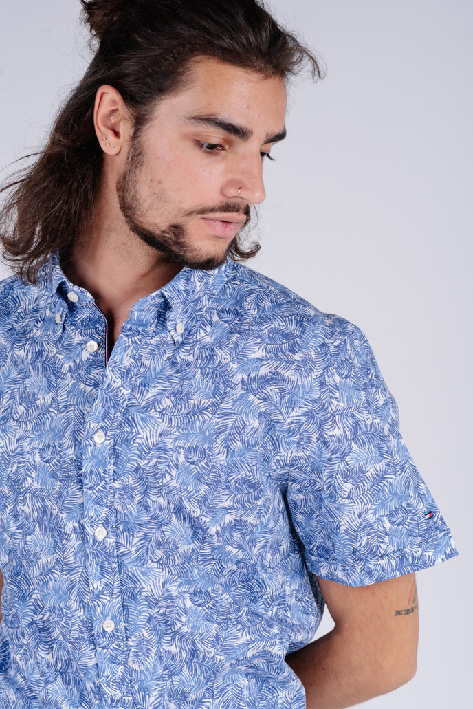 SLIM CO/LI LEAF PRINT SHIRT S/S vzorovaná