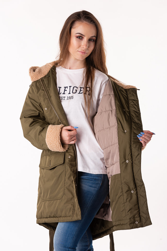 TOMMY HILFIGER ALANA TEDDY LONG PARKA olivová