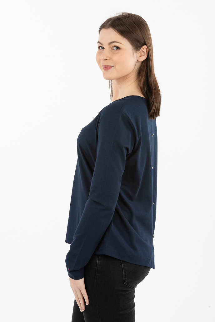 TOMMY HILFIGER JARA OPEN BACK TOP LS tmavomodré