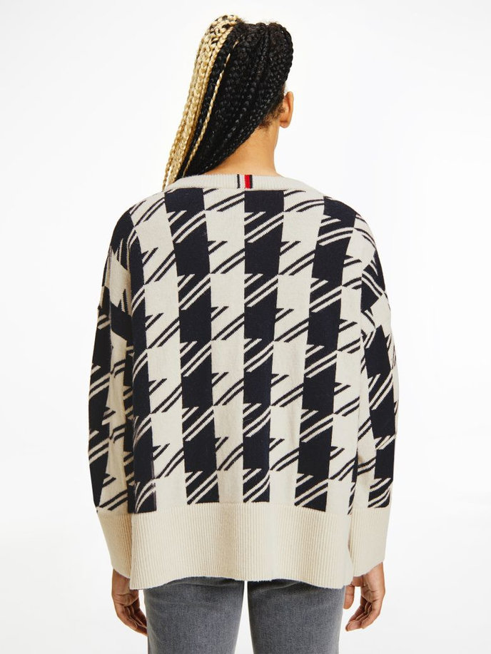 HOUNDSTOOTH RELAXED C-NK SWEATER bílý